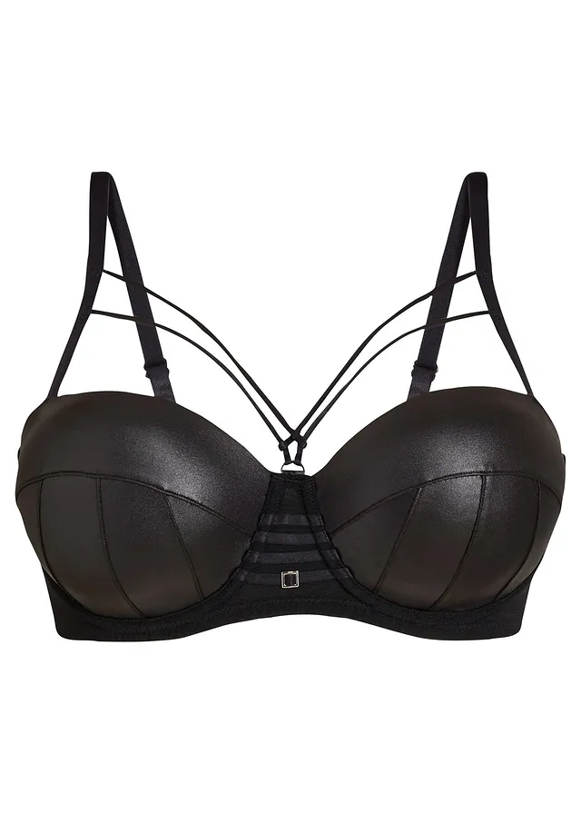 Biustonosz balkonetka na fiszbinach, z materiału z efektem wetlook • czarny • sklep bonprix