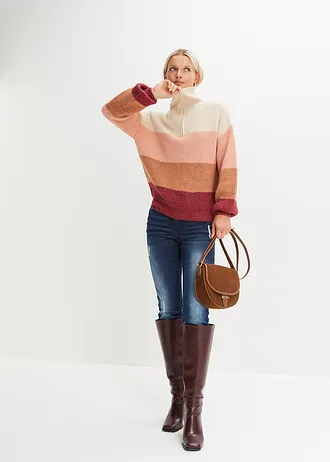 Pull camionneur • crème-vieux rose-bordeaux rayé • Boutique bonprix