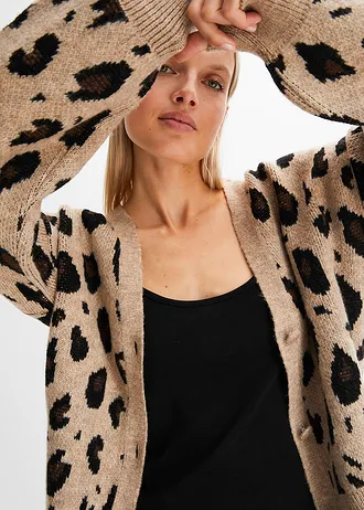 Pletený kabátek se vzorem • béžová-černá -tmavě hnědá • bonprix obchod
