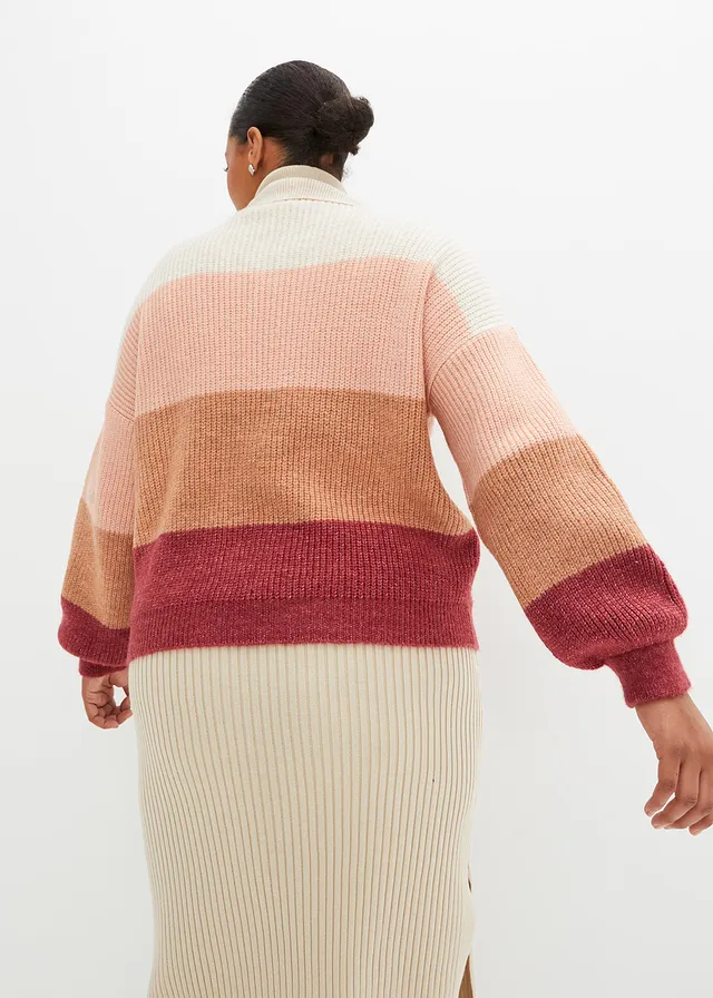 Pull camionneur, Couleur: crème/vieux rose/bordeaux rayé