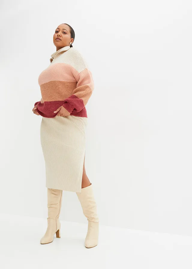 Pull camionneur, Couleur: crème/vieux rose/bordeaux rayé