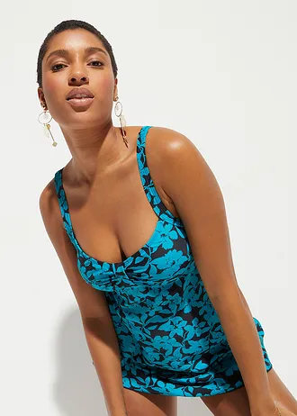 Lange tankini met gerecycled polyamide (2-dlg.) • zwart/turkoois • bonprix online shop