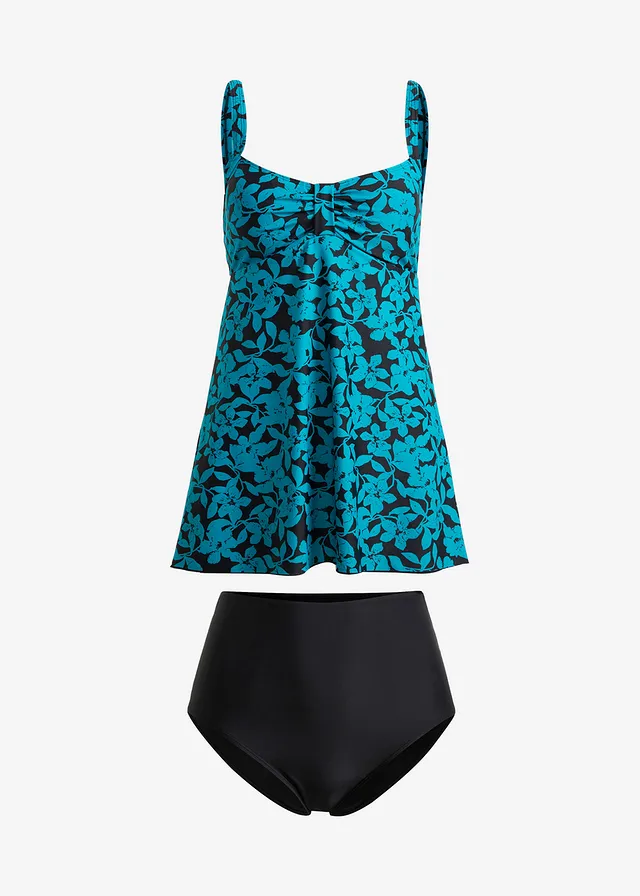 Lange tankini (2-dlg.), Kleur: zwart/turkoois
