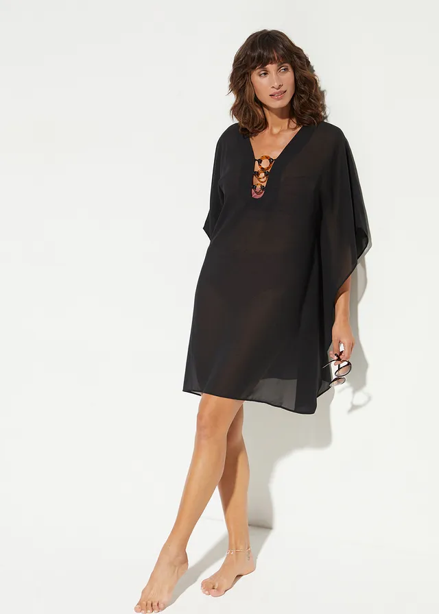 Strandtuniek van chiffon, Kleur: zwart