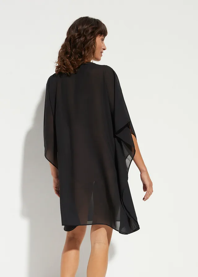 Strandtuniek van chiffon, Kleur: zwart