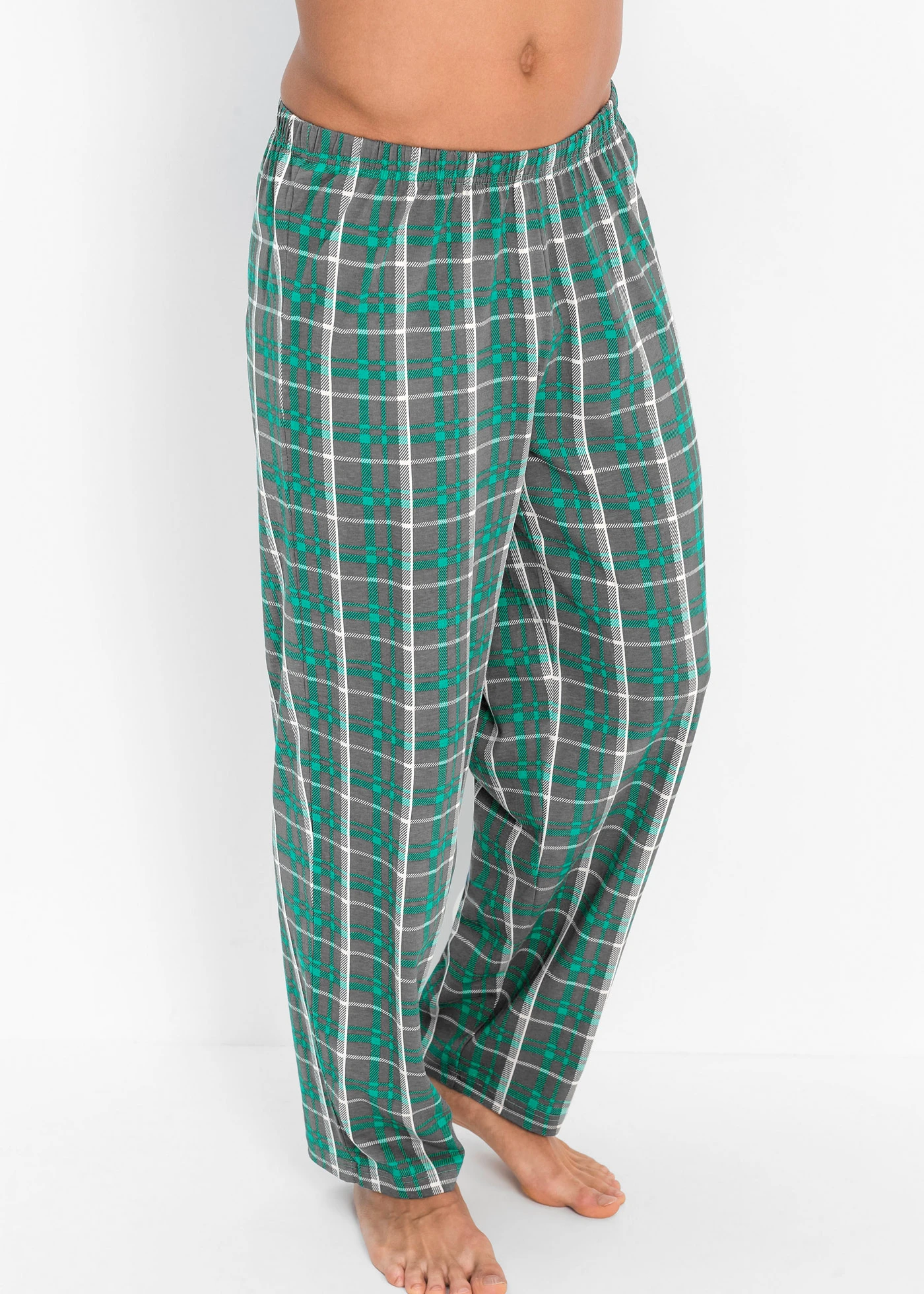 Pyžamo s dlouhým rukávem, z čisté bavlny • tmavě zelená kostka • bonprix obchod