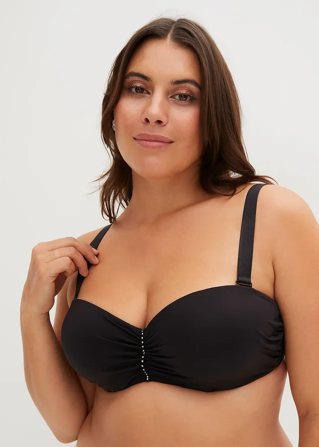 Strapless bh met beugels en gerecycled polyamide, Kleur: zwart