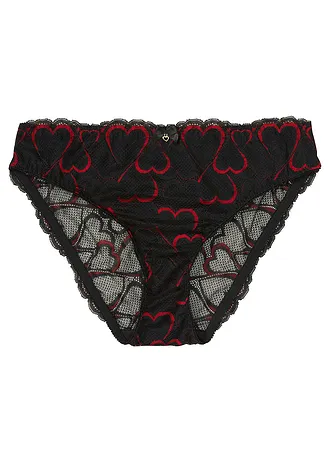 Slip met sierlijk kant, Kleur: zwart-salsarood