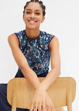 Midi jurk met kant • donkerblauw gebloemd • bonprix online shop