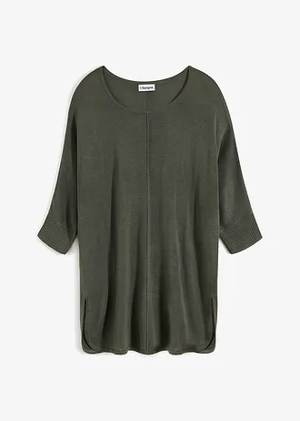 Sweter z cienkiej dzianiny z rękawami 3/4 • zielony eukaliptusowy • sklep bonprix