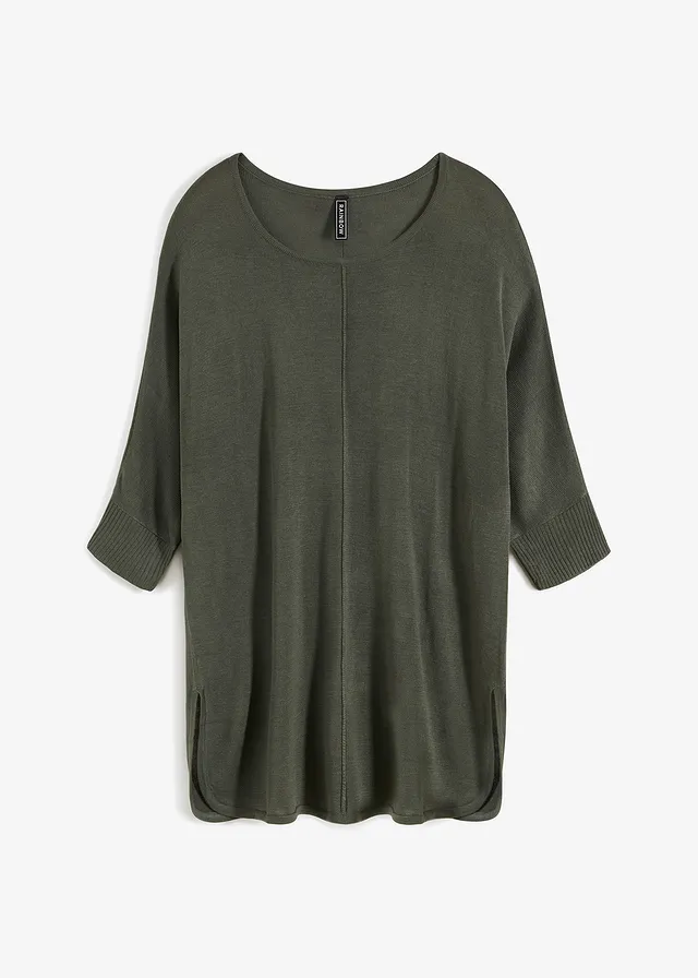 Fijnebreide trui met 3/4 mouwen • eucalyptusgroen • bonprix online shop