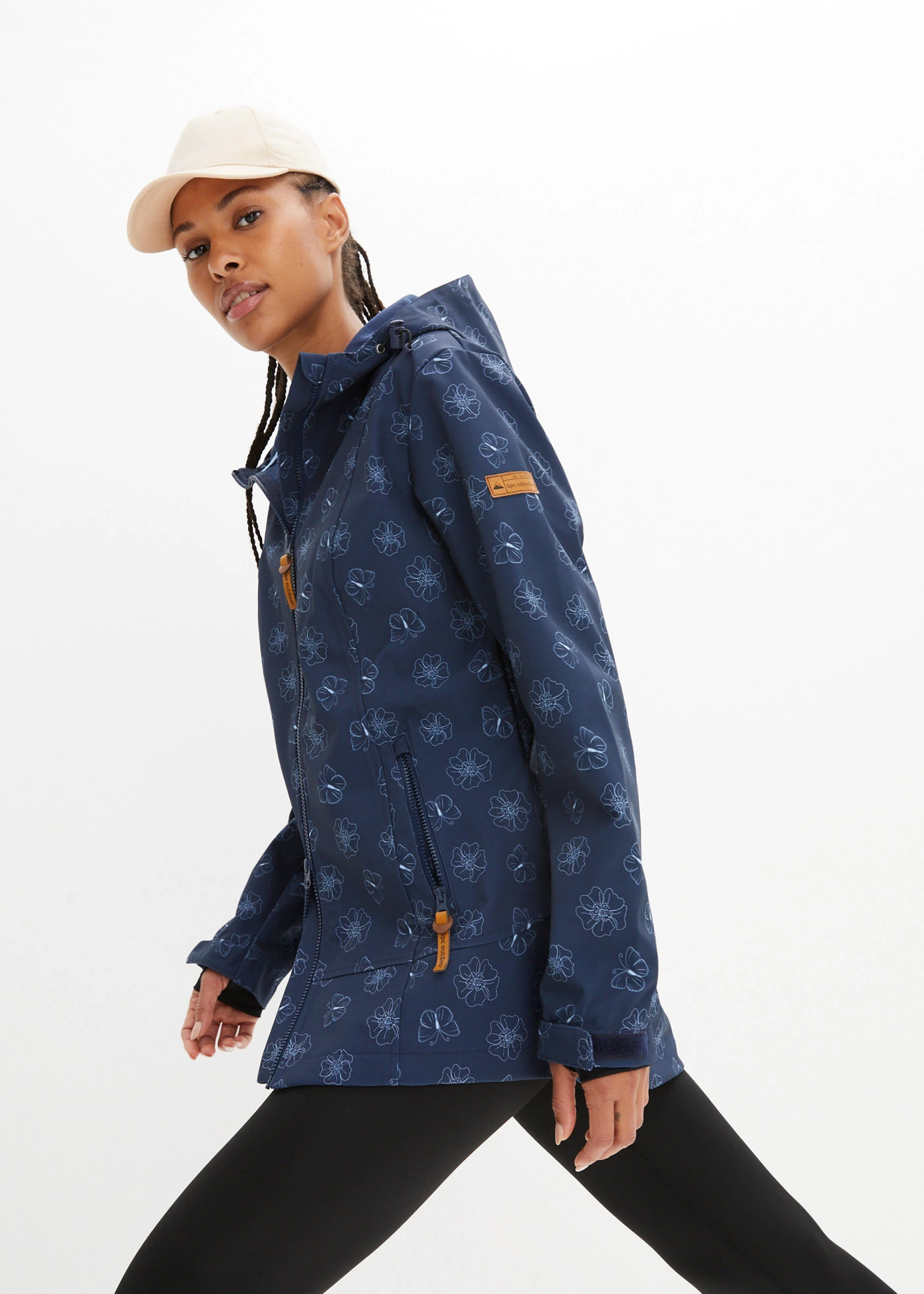 Softshellová bunda s květinovým vzorem, vodoodpudivá úprava • tmavě modrá s květy • bonprix obchod