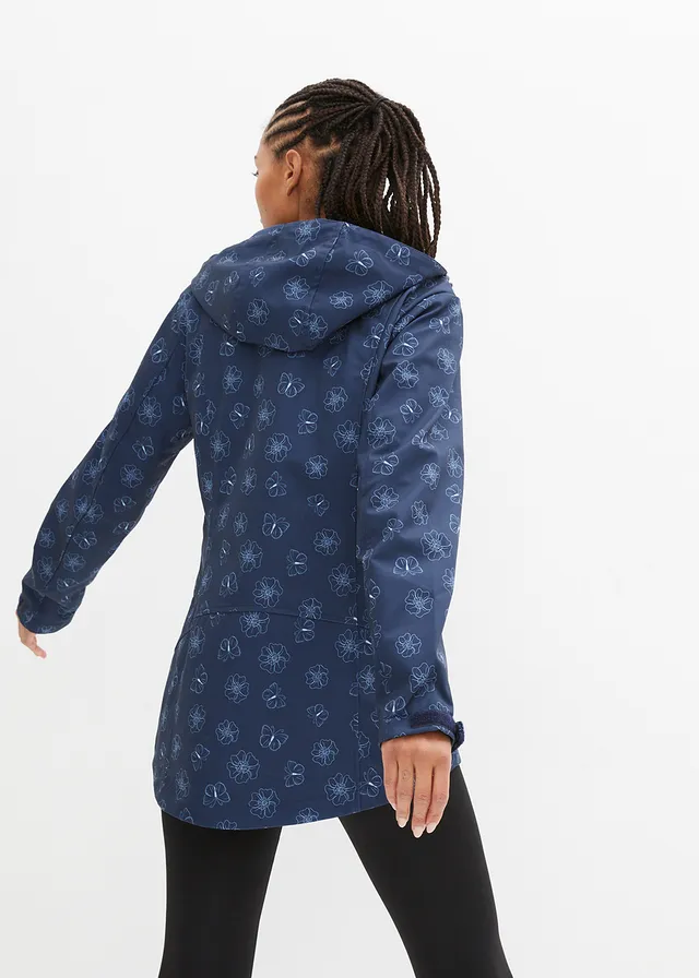 Geacă impermeabilă din material softshell cu imprimeu floral, culoare: bleumarin, cu flori