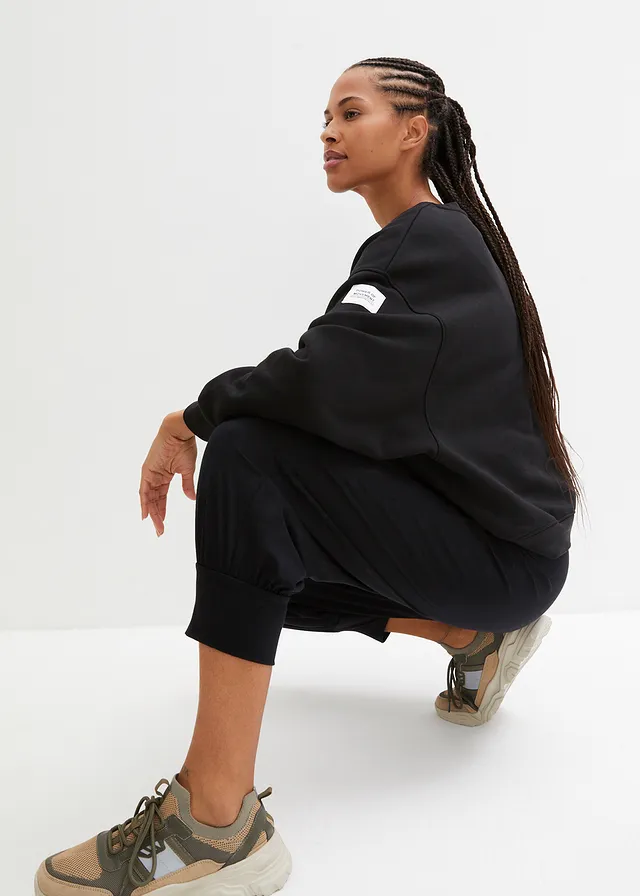 Loungewear harembroek in caprilengte • zwart • product-page.page-title-suffix