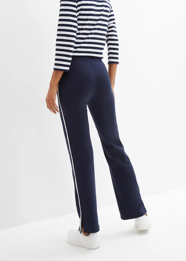 Pantalon droit en jersey coton, Couleur: bleu foncé