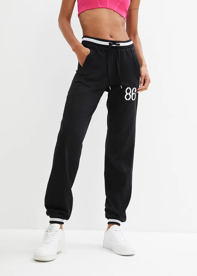 Pantalon sweat en matière extensible, Couleur: noir