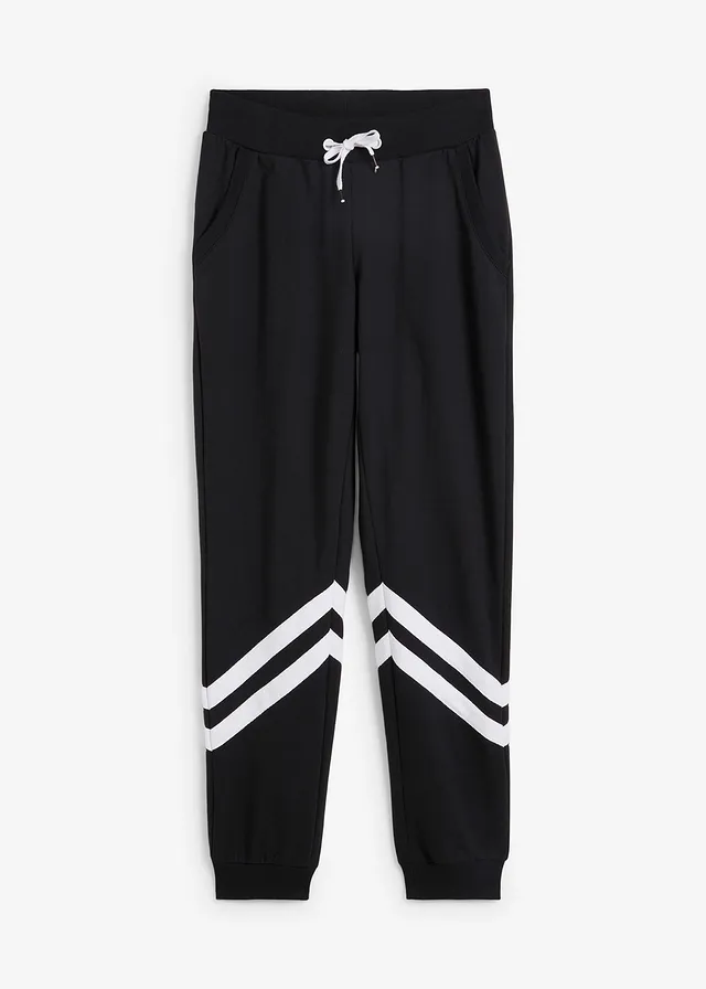 Pantalon en molleton à rayures, Couleur: noir rayé