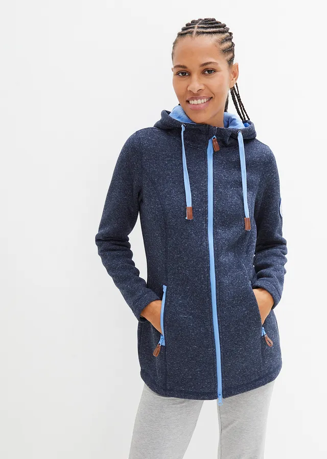 Fleece vest met capuchon, Kleur: donkerblauw gemêleerd