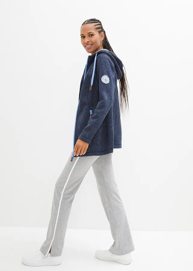 Fleece vest met capuchon, Kleur: donkerblauw gemêleerd