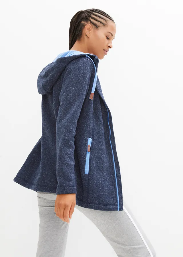 Fleece vest met capuchon, Kleur: donkerblauw gemêleerd