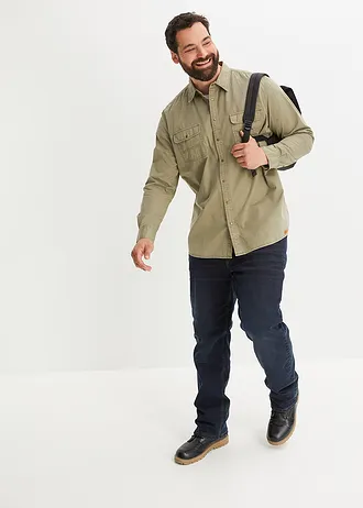 Strečové termo džínsy, relaxed fit, s flísovou podšívkou, rovné, farba: tmavomodrá denim/saharská béžová