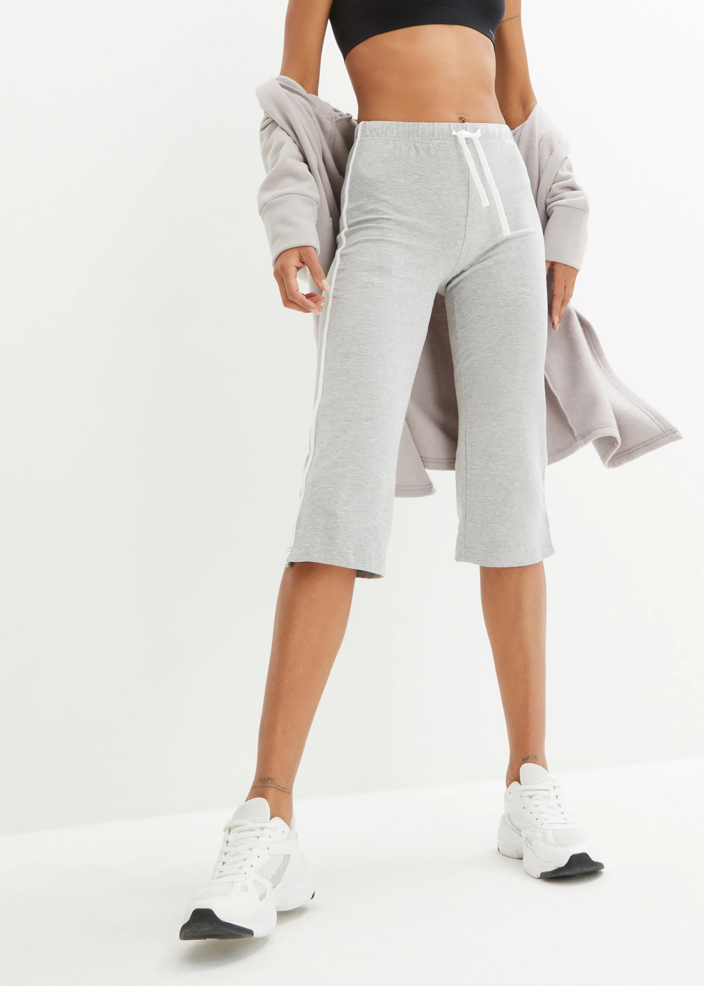 Capri kalhoty z bavlny s obsahem streče (2 ks v balení) • černá + světle šedý melír • bonprix obchod