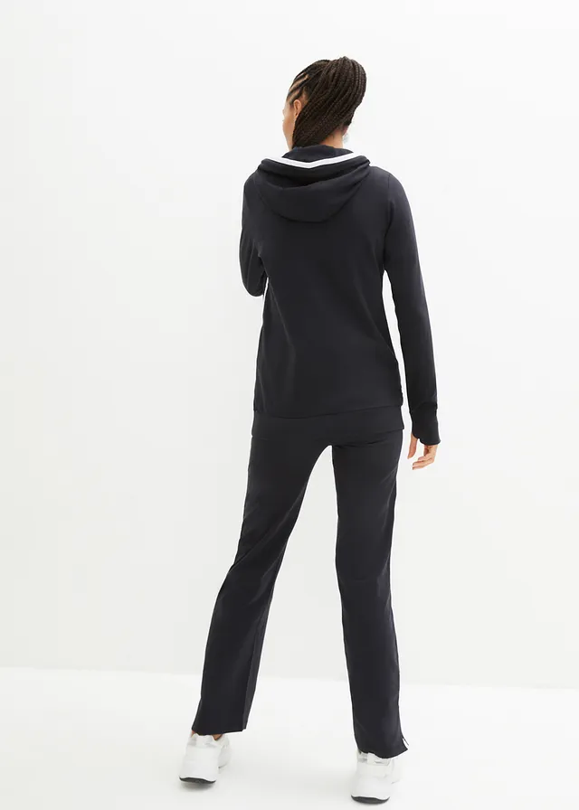 Stretch joggingpak van katoen (2-dlg. set), Kleur: zwart