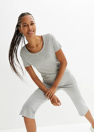 Dlouhé tričko s nápisem (2 ks v balení) • tmavě modrá + světle šedý melír • bonprix obchod