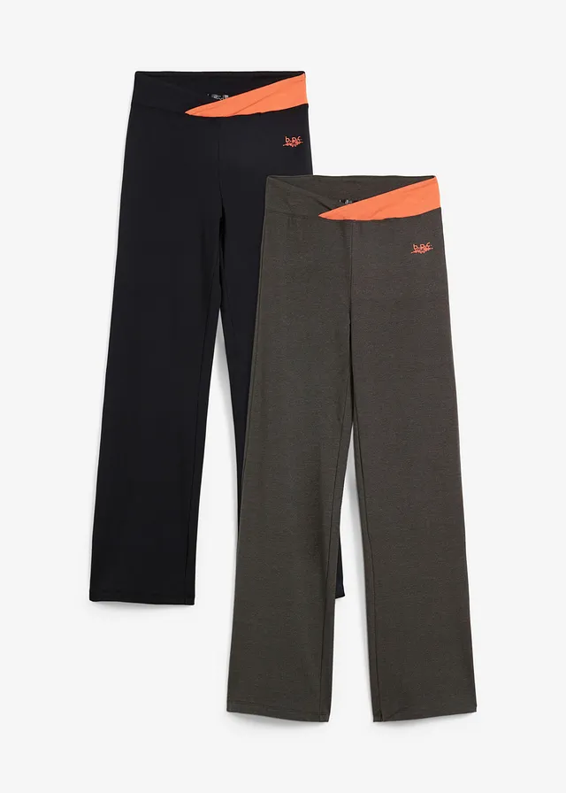 Bavlněné sportovní kalhoty, Bootcut (2 ks v balení), barva: antracitový melír-černá