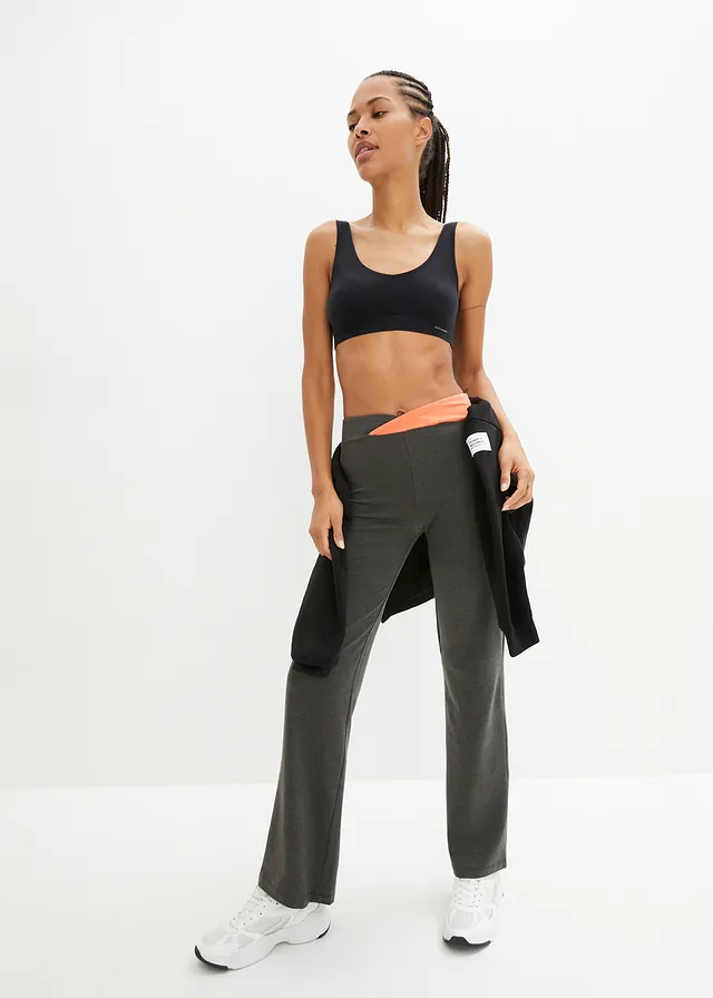 Lot de 2 pantalons de sport, bootcut, Couleur: anthracite chiné + noir