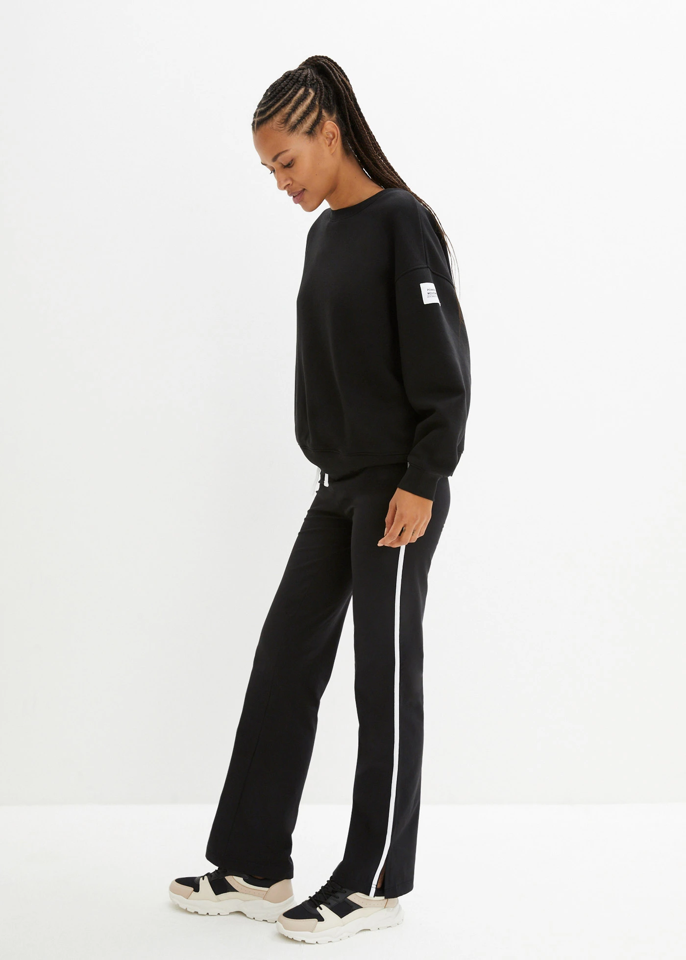 Jersey broek van katoen met stretch • zwart gestreept • bonprix online shop