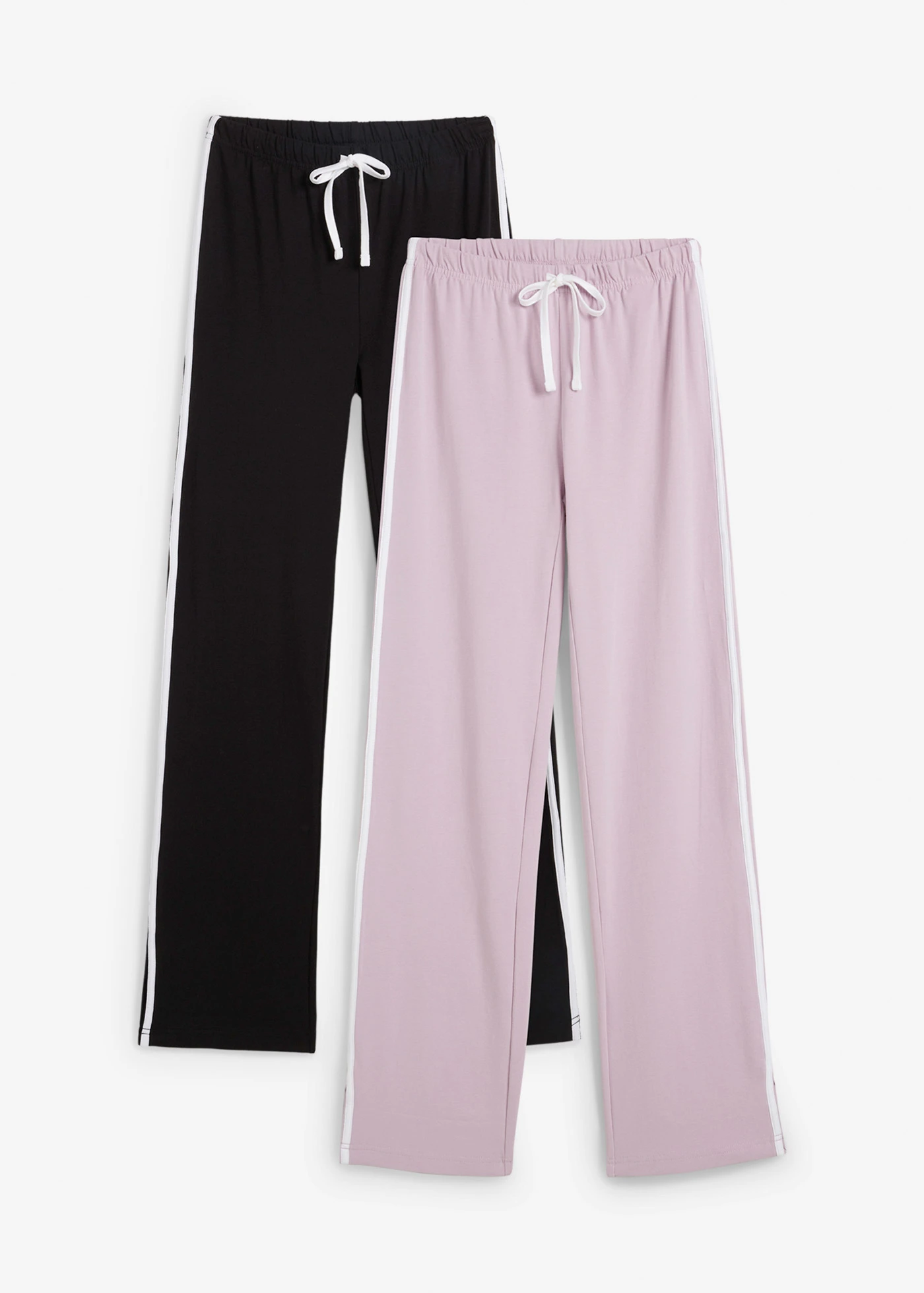 Pantaloni din jerse de bumbac cu stretch (set/2 buc.) • negru/liliachiu fumuriu • magazin bonprix