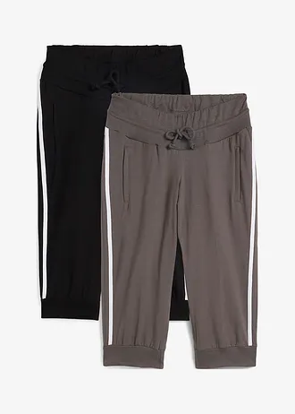 Lot de 2 pantalons de jogging en coton, longueur 3/4, Couleur: noir + gris fumé