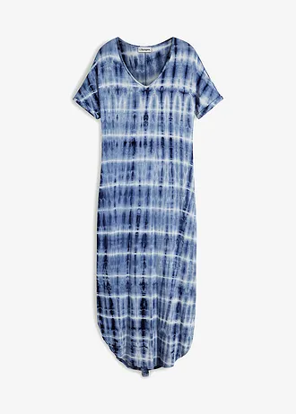 Dlouhé šaty ze splývavé viskózy, barva: modro-bílá s potiskem