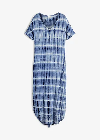 Robe longue en viscose fluide • bleu-blanc imprimé • Boutique bonprix