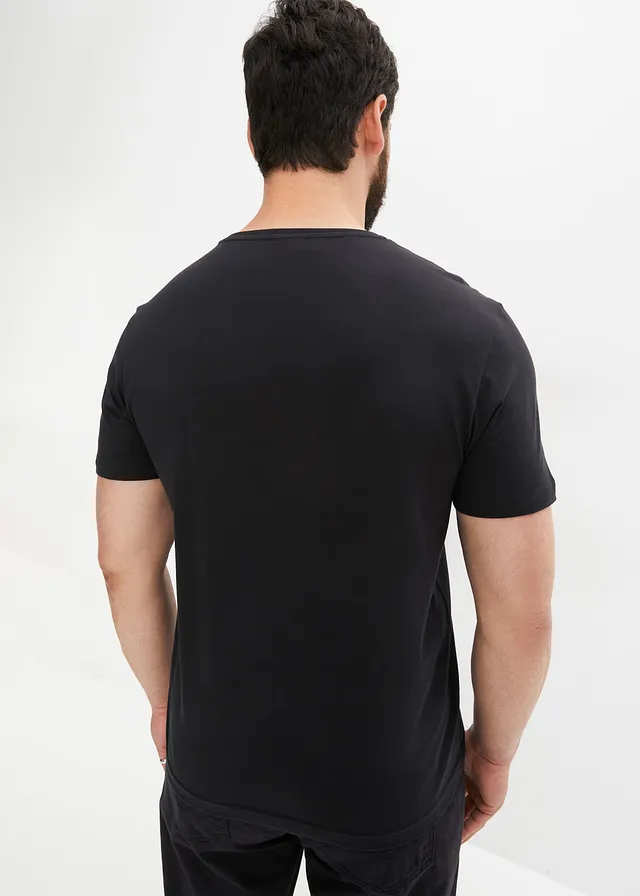 T-shirt met V-hals (set van 3), Kleur: 3x zwart