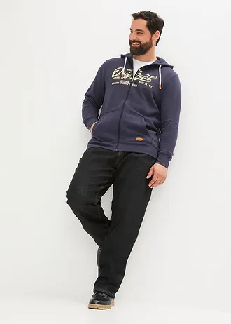 Sweat zippé à capuche, intérieur gratté doux, Couleur: bleu foncé-jaune crème-noir