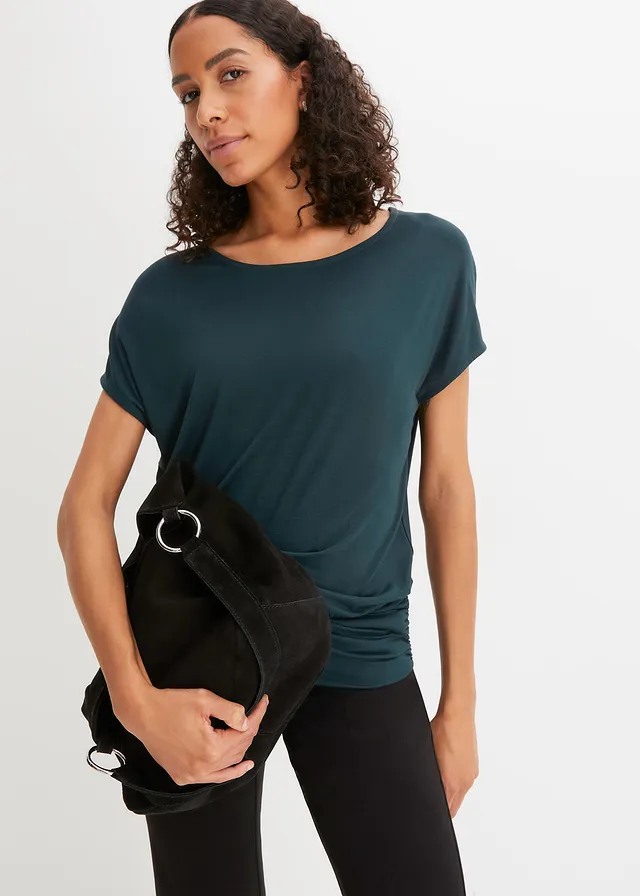 Shirt in een zachte viscosemix, Kleur: diepgroen