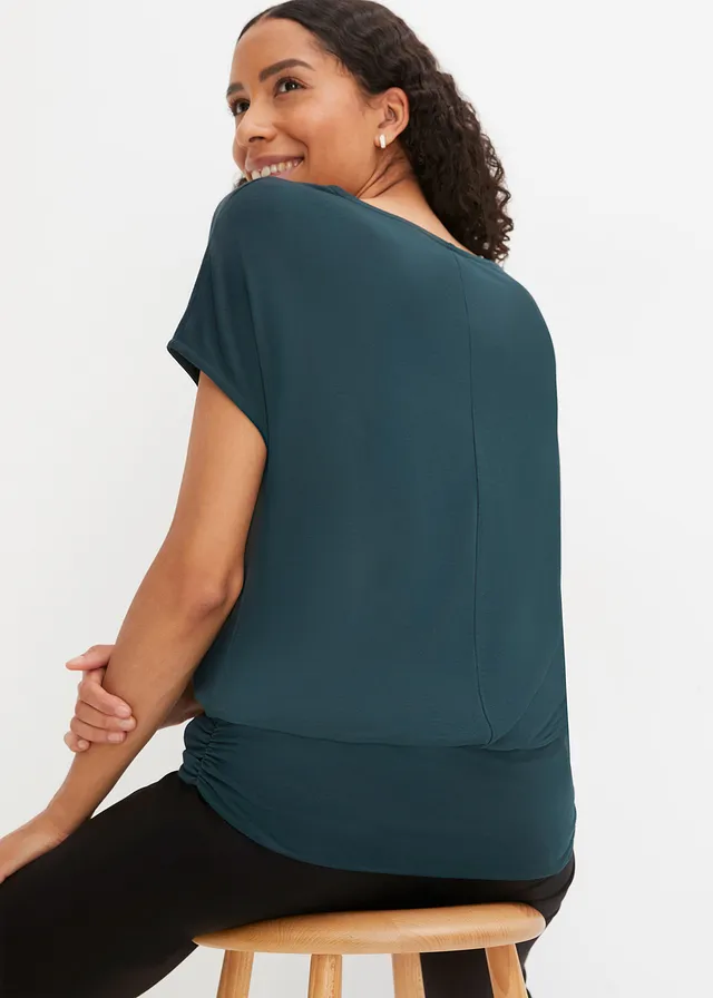 Shirt in een zachte viscosemix, Kleur: diepgroen