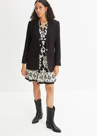 Rochie gen tunică din viscoză fluidă • negru-ecru cu imprimeu • magazin bonprix