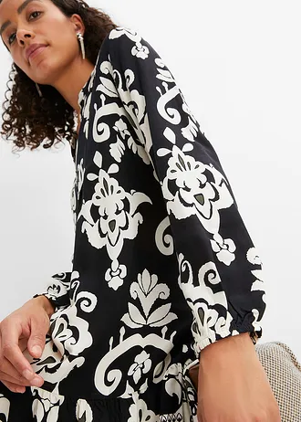 Rochie gen tunică din viscoză fluidă • negru-ecru cu imprimeu • magazin bonprix