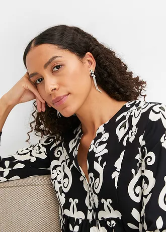 Tunikové šaty ze splývavé viskózy • černá + přírodní bílá • bonprix obchod