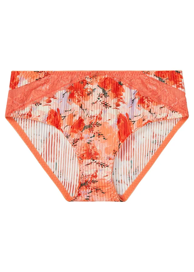 Maxislip met kant, Kleur: zalmoranje gebloemd