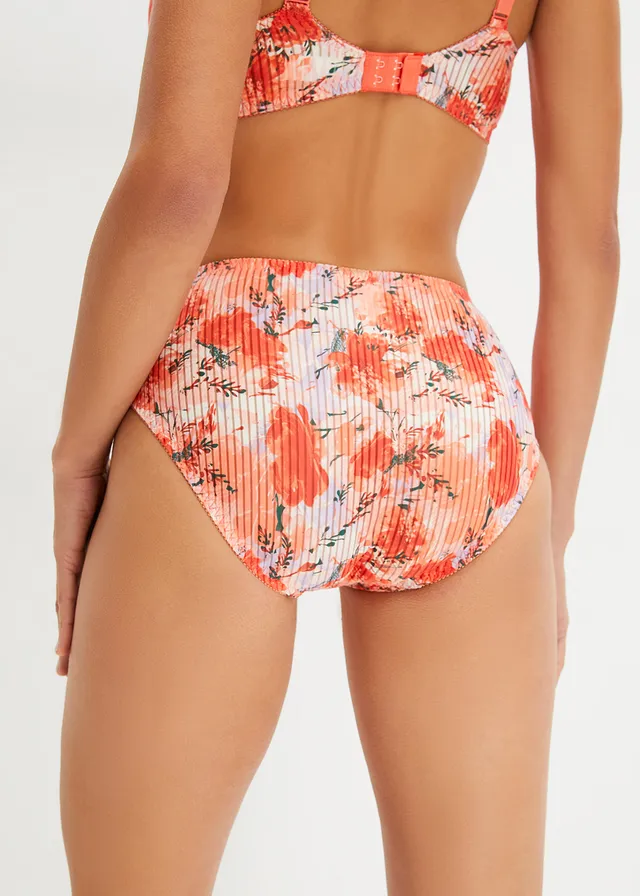 Maxislip met kant, Kleur: zalmoranje gebloemd