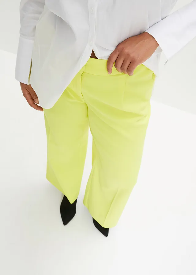 Broek met wijde pijpen, Kleur: limoengroen