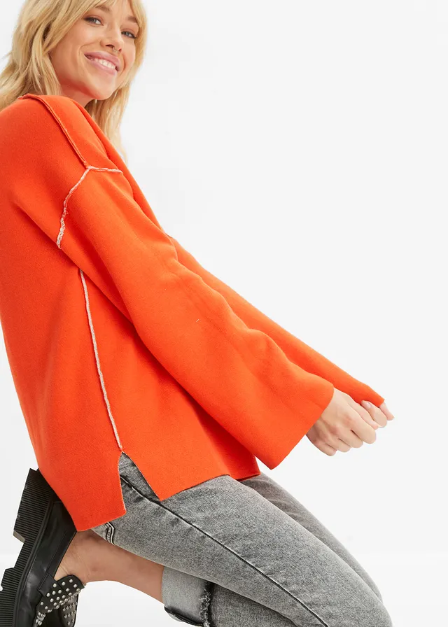 Pull réversible en fine maille • gris clair chiné-rouge coquelicot • product-page.page-title-suffix