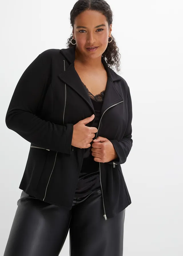 Gilet esprit motard en jersey de viscose mélangée, Couleur: noir