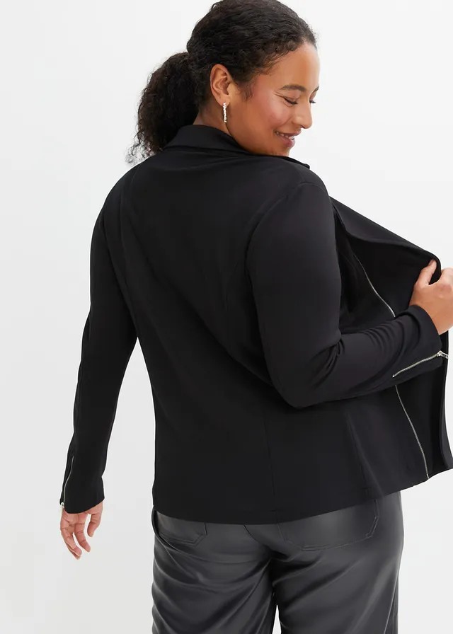 Gilet esprit motard en jersey de viscose mélangée, Couleur: noir