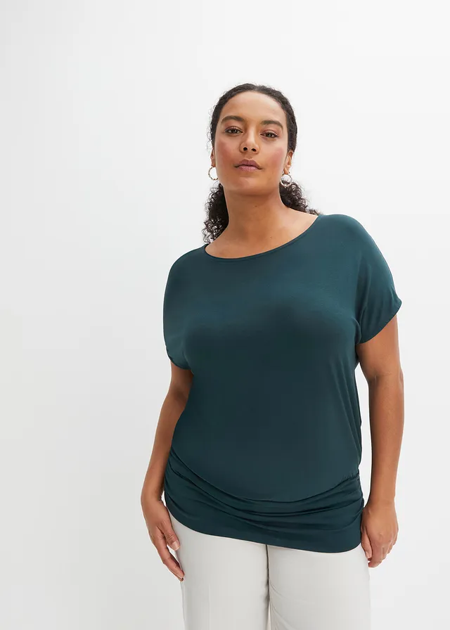 Shirt in een zachte viscosemix, Kleur: diepgroen