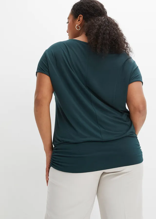Shirt in een zachte viscosemix, Kleur: diepgroen